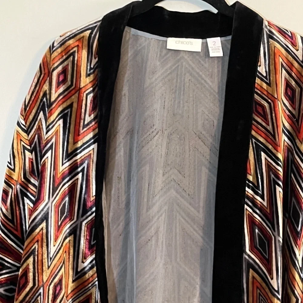 Chicos Velour Jacket L Black Boho Aztec Western Festival Hippie Artsy Indie Chic - Picture 5 of 11